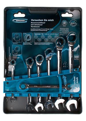 14892, Набор ключей комбин. с трещоткой 8-19мм 7пр. реверсивные