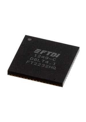 FT2232HQ-TRAY, FT2232HQ, 2 кан. USB=>UART RS232/RS422/RS485 QFN-64