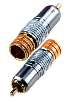 1-280G RED, штекер RCA металл цанга на кабель d до 11.0мм, красный "позолоченный"