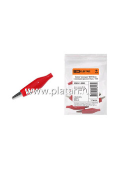 SQ0541-0003, Зажим "крокодил" ЗКИ 5А 46мм в изоляции красный (10шт)