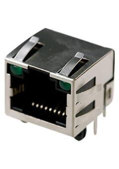 TP8P8C (RJ45) ГНЕЗДО CAT5E СВЕТ. ЗЕЛ./ЗЕЛ., TP8P8C (RJ45) гнездо сетевое.на плату. экран.cat.5E, свет. зел./зел.