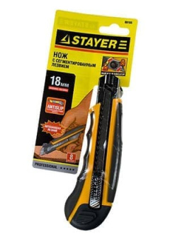 09165, Набор (нож с запасными лезвиями 8шт) 18мм, самофиксация