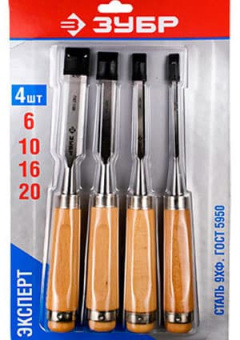 18096-H4, Стамески-долото ЗУБР c дерев. ручкой, 6/10/16/20мм, 4шт