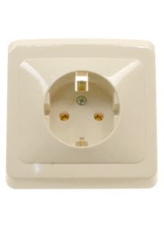РС16-003K, Розетка 1-м СП "Этюд" з/к,  16А кремовая